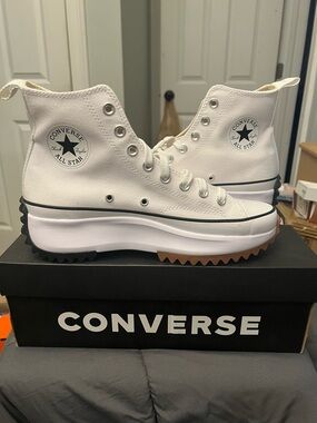 Converse High Top Sneakers in White and Black Logo